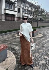 VGU9429-Set áo thun tay ngắn , CV ren hoa Nâu (áo trắng)