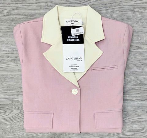 TQ7234-Áo vest phom lửng phối cổ Hồng