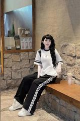 VRA0454-Set thể thao áo thun Trắng, quần dài Đen