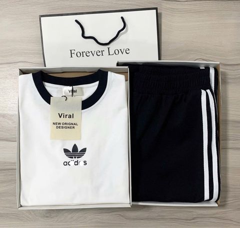 VRA0454-Set thể thao áo thun Trắng, quần dài Đen