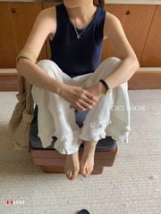 LEN2558-Quần Jean suông ống nhúng bèo Trắng