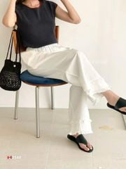LEN2558-Quần Jean suông ống nhúng bèo Trắng