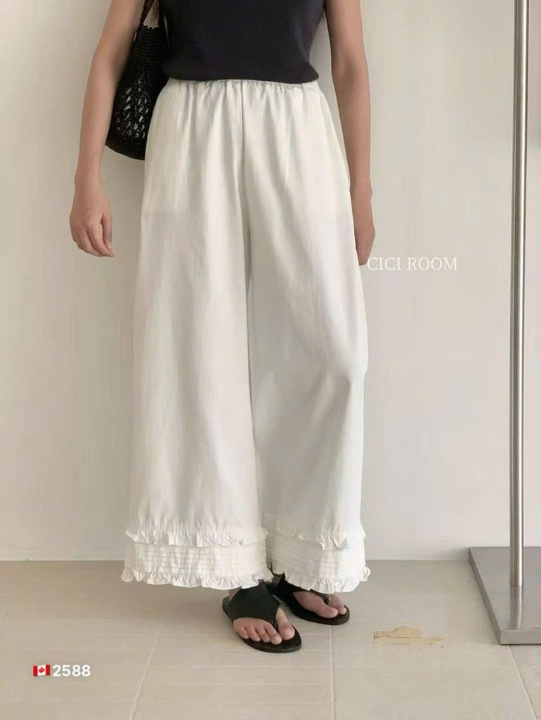 LEN2558-Quần Jean suông ống nhúng bèo Trắng
