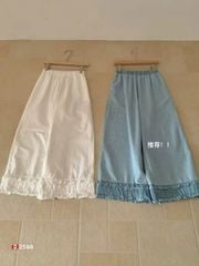 LEN2558-Quần Jean suông ống nhúng bèo Trắng