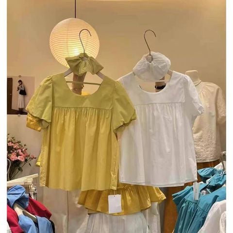 LEN2473 ÁO BABYDOLL TRƠN + CỘT TÓC (X.NAVY)