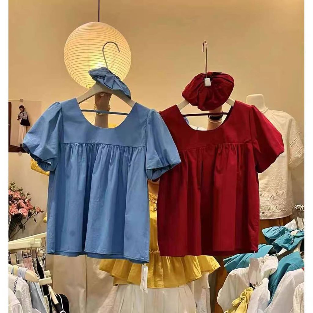 LEN2474 ÁO BABYDOLL TRƠN + CỘT TÓC (X.BIỂN)