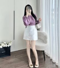 VGU6367 Set áo tím viền cổ đính đá + váy