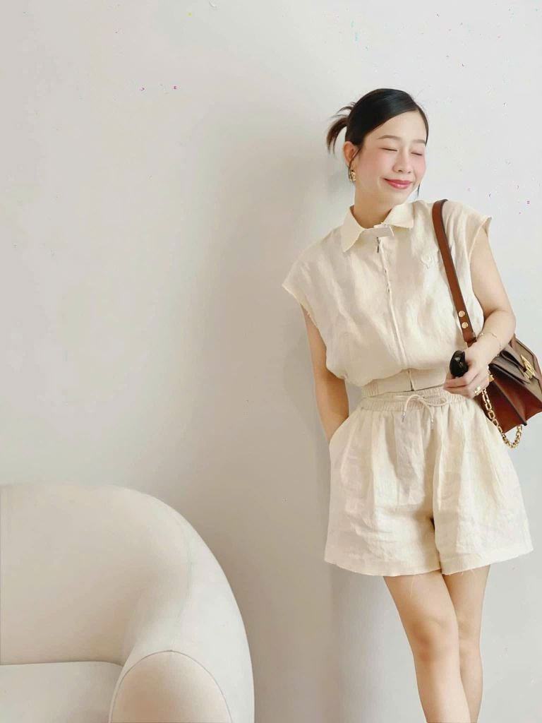 TQ3313 - Set linen quần short Kem B211