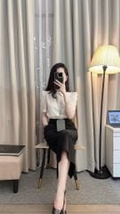 TQ3328 - Set áo sơ mi trắng CV đen