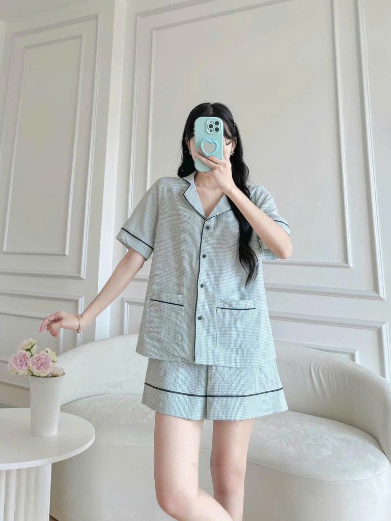 TQ3422- Bộ Pijama quần short Xanh