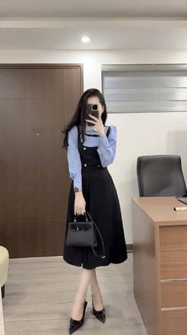 SKY2887- Set QC áo phối tay, CV Đen CC B9