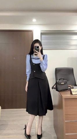 SKY2887- Set QC áo phối tay, CV Đen CC B9