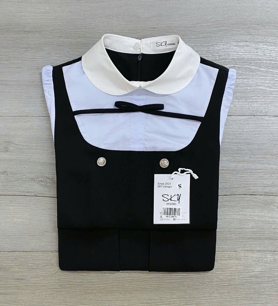 SKY2887- Set QC áo phối tay, CV Đen CC B9