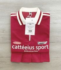 TB2907 - Set QC áo polo tay phối sọc, chân váy xếp ly Đỏ