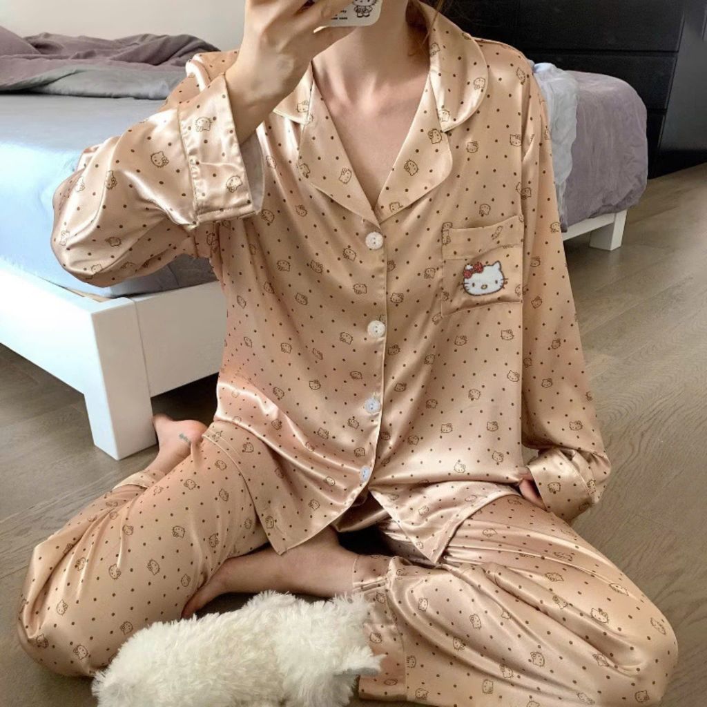 VGU7870 - Bộ Pijama lụa họa tiết mèo kitty E39