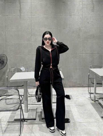 TB7147- Set QC áo khoác khóa 2 chiều, quần suông Đen CC