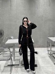 TB7147- Set QC áo khoác khóa 2 chiều, quần suông Đen CC