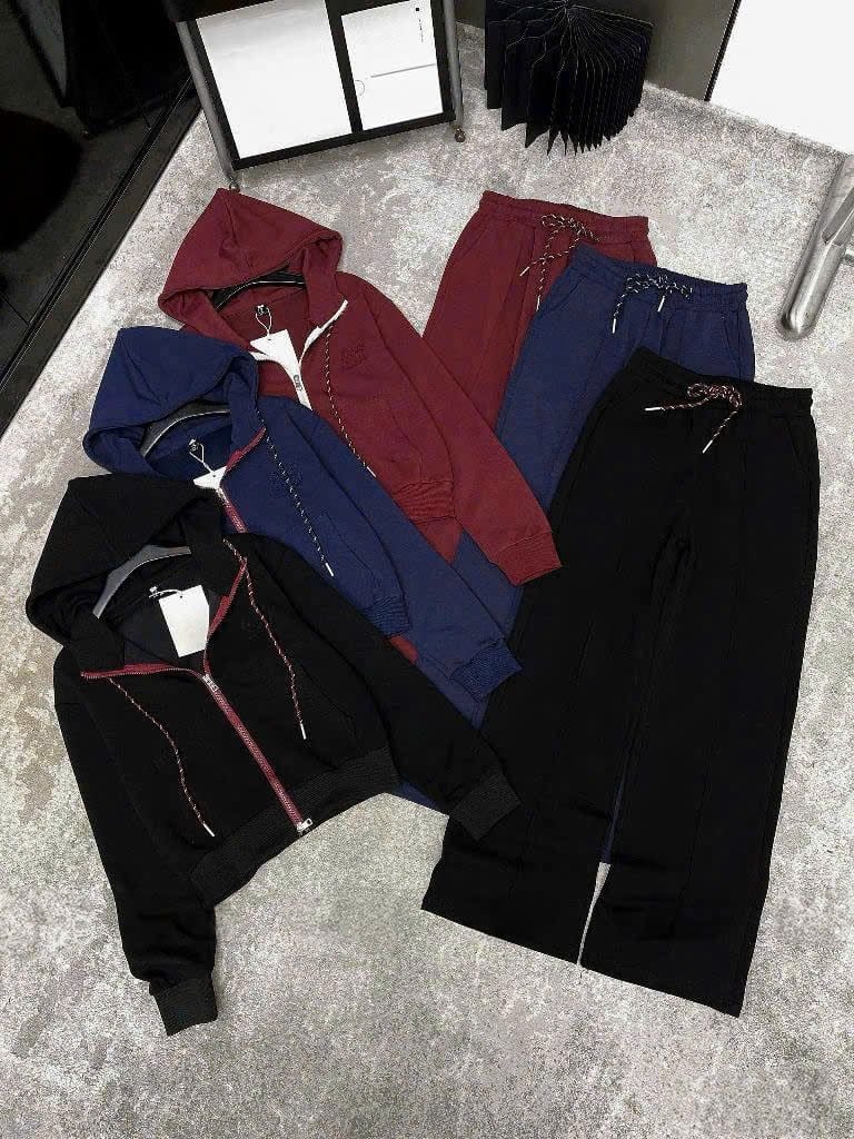 TB7147- Set QC áo khoác khóa 2 chiều, quần suông Đen CC