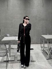 TB7147- Set QC áo khoác khóa 2 chiều, quần suông Đen CC