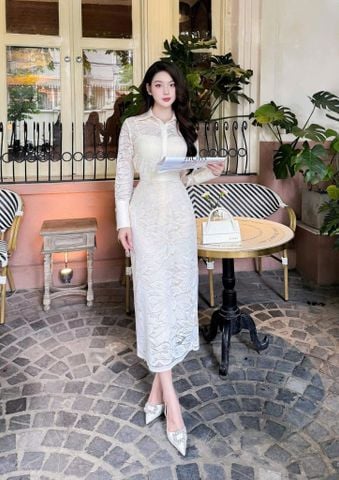 VRA0309 SET SƠMI REN HOA, CV DÀI KEM