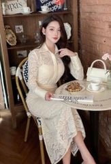 VRA0309 SET SƠMI REN HOA, CV DÀI KEM