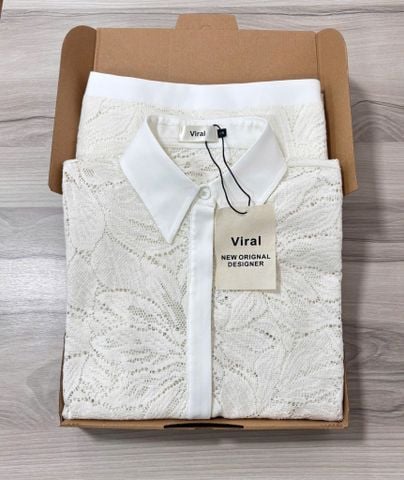 VRA0309 SET SƠMI REN HOA, CV DÀI KEM