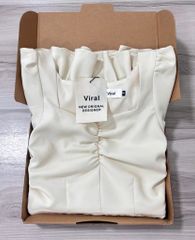 VRA0288 ĐẦM CỔ VUÔNG TAY DÀI KEM