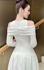 VRA0292 ĐẦM TK HỞ VAI TAY DÀI (TRẮNG)