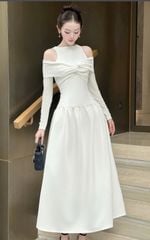 VRA0292 ĐẦM TK HỞ VAI TAY DÀI (TRẮNG)