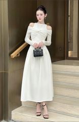 VRA0292 ĐẦM TK HỞ VAI TAY DÀI (TRẮNG)