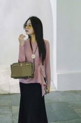 VGU8959 SET ÁO  LỤA NHẤN EO, CV ĐUÔI CÁ (HỒNG)
