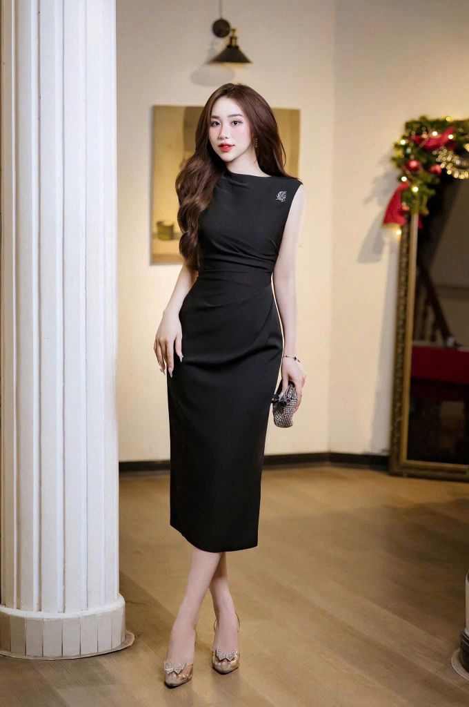 VRA0300 ĐẦM TK NHÚNG EO + TAG (ĐEN)