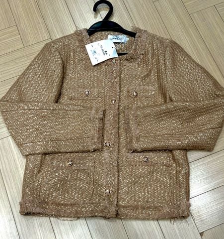 QCC0047 - Áo dạ phối túi viền tua rua Nâu