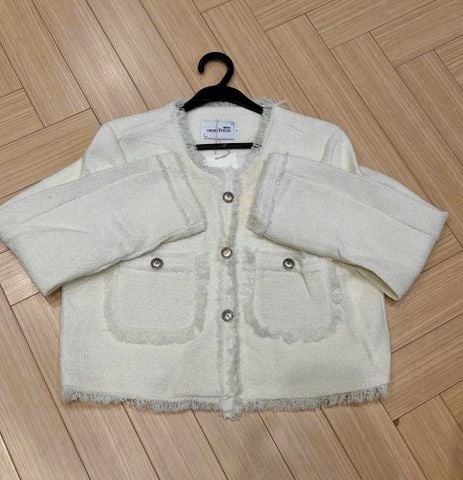 QCC0054 - Áo dạ phối túi Kem