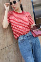 VGU9029-Áo thun tay ngắn sọc Đỏ