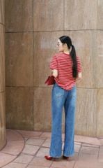 VGU9029-Áo thun tay ngắn sọc Đỏ