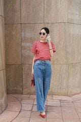 VGU9029-Áo thun tay ngắn sọc Đỏ