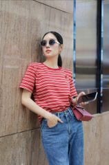 VGU9029-Áo thun tay ngắn sọc Đỏ
