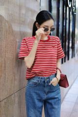 VGU9029-Áo thun tay ngắn sọc Đỏ