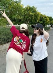 VRA0327-Set QC áo thun đỏ in tim, CV dài Kem