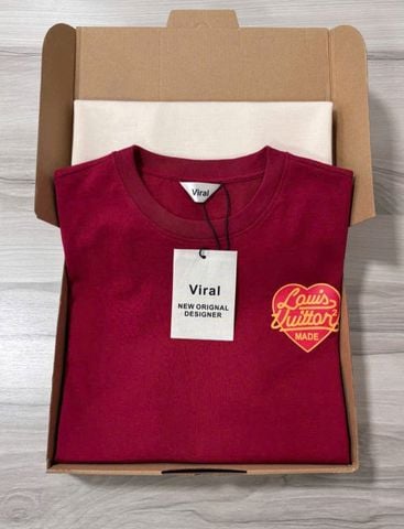 VRA0327-Set QC áo thun đỏ in tim, CV dài Kem