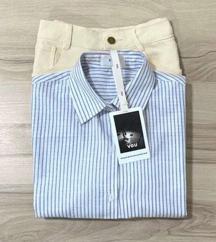 VGU8997 SET SƠMI SỌC, QUẦN SHORT KEM