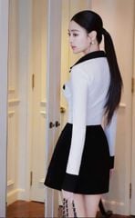 VGU9062- Set áo tay dài phối viền, CV đính tag đá