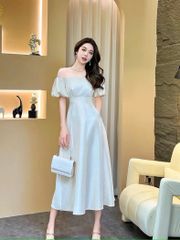 TB7520- Đầm TK tay phồng cổ viền đá CC Đen