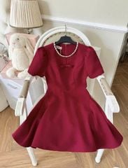VGU8994-Đầm xòe ngắn viền cổ đính đá Đỏ