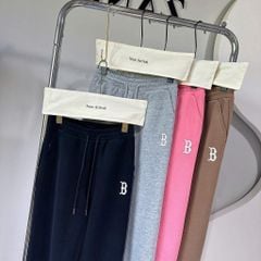 VGU9045-Set thể thao áo tay dài logo thêu, quần jogger Đen