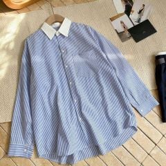 KS0196-Áo sơ mi phối cổ sọc Xanh (áo lẻ)