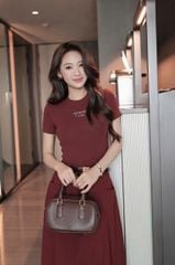 SKY7567 SET ÁO THUN IN, CV DÀI + NỊT (ĐỎ)