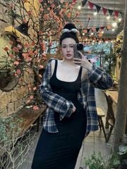 VGU9226 ĐẦM THUN BODY KÈM KHOÁC SƠMI CARO