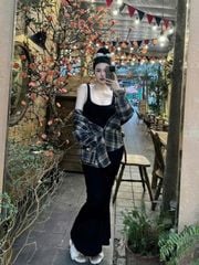 VGU9226 ĐẦM THUN BODY KÈM KHOÁC SƠMI CARO